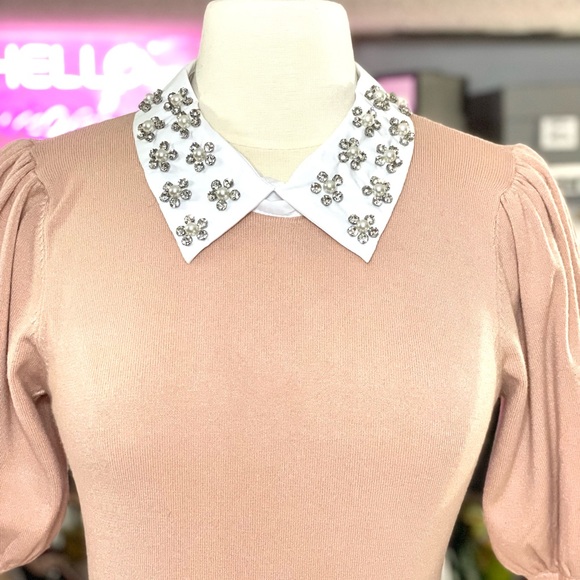 Tops - Rhinestone Collar Sweater Top!
